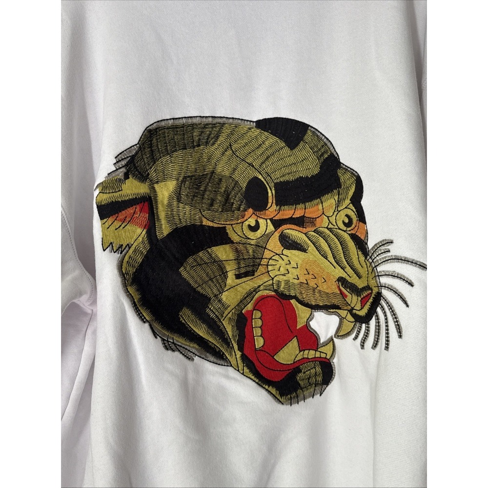 Ed Hardy Full Zip Hoodie Jacket Mens Size 2X White Embroidered Tiger Graphic NWT